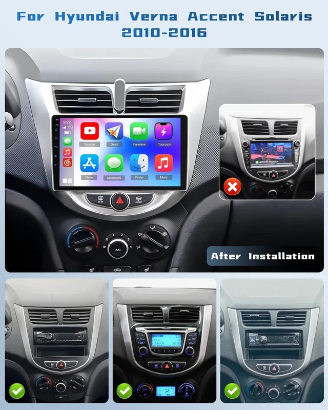 Alt view image 2 of 5 - Hikity Double Din Car Stereo for Hyundai Verna Accent Solaris 2010-2016 9 Inch IPS Touch Screen Wireless Carplay Android Auto Car Radio DSP BT FM RDS SWC AHD Backup Camera Color Backlight Setti