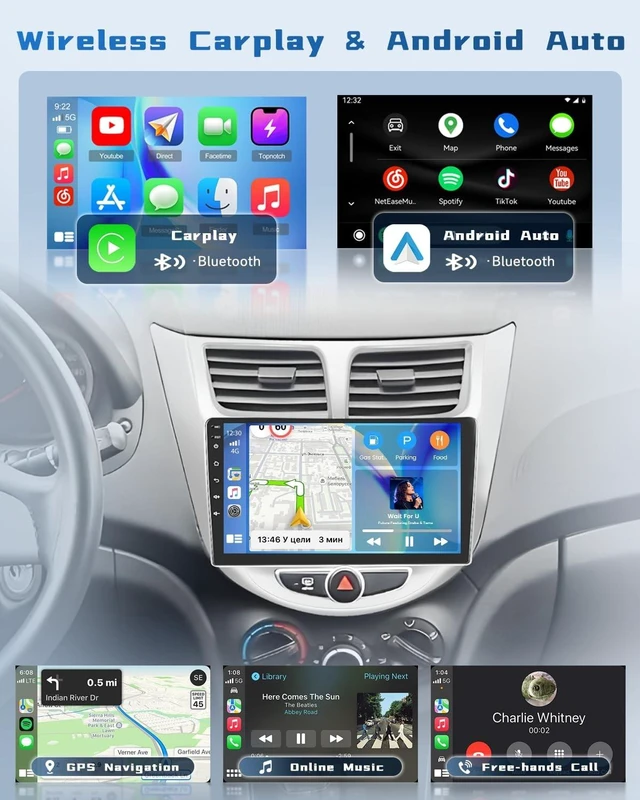 Alt view image 3 of 5 - Hikity Double Din Car Stereo for Hyundai Verna Accent Solaris 2010-2016 9 Inch IPS Touch Screen Wireless Carplay Android Auto Car Radio DSP BT FM RDS SWC AHD Backup Camera Color Backlight Setti