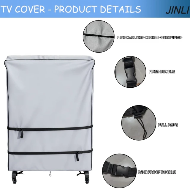 Alt view image 3 of 5 - JINLI 65-70 inch outdoor TV trolley cover, courtyard TV cover, Oxford fabric waterproof and dustproof, triple windproof design, compatible with rolling/mobile stand,Grey