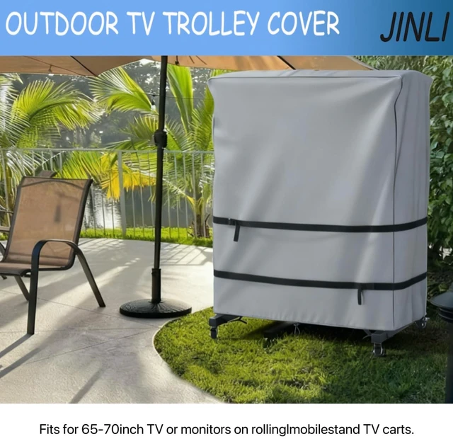 Alt view image 5 of 5 - JINLI 65-70 inch outdoor TV trolley cover, courtyard TV cover, Oxford fabric waterproof and dustproof, triple windproof design, compatible with rolling/mobile stand,Grey
