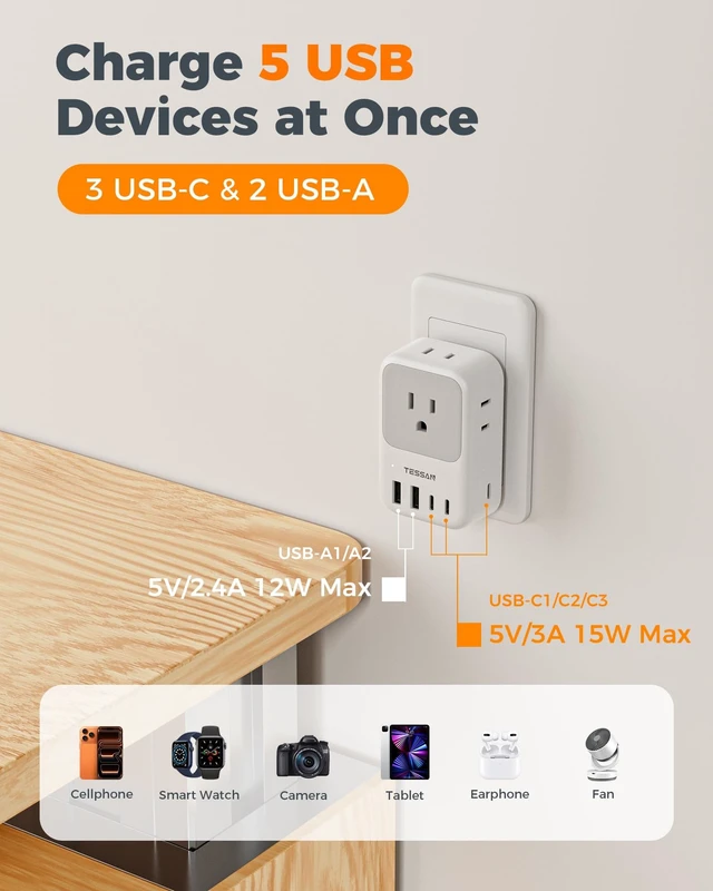 Alt view image 4 of 5 - TESSAN US to Japan Plug Adapter, 2 Pack, 2 Prong to 3 Prong Outlet