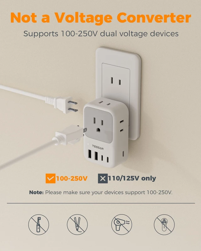 Alt view image 5 of 5 - TESSAN US to Japan Plug Adapter, 2 Pack, 2 Prong to 3 Prong Outlet