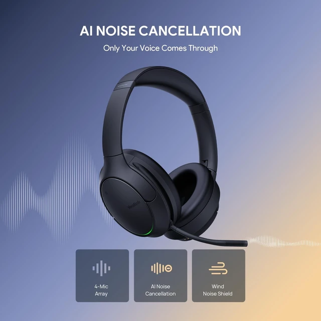 Alt view image 4 of 5 - Yealink BH78 Wireless Bluetooth Headset with Charging Stand USB-C/A Active Noise Cancelling Over Ear Headphones (1208731)
