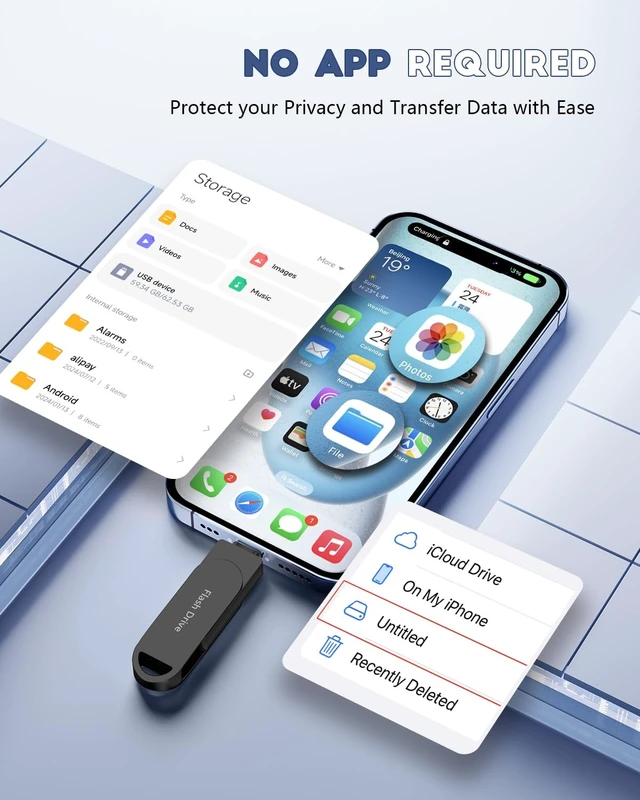 Alt view image 4 of 5 - (No APP Required) Apple MFi Certified Phone Photo Stick, USB Flash Drive 512GB for iPhone Memory Stick, 3-in-1 iPhone Photo Transfer Stick, High-Speed USB Thumb Drive for iPhone/iPad/Android/PC Black