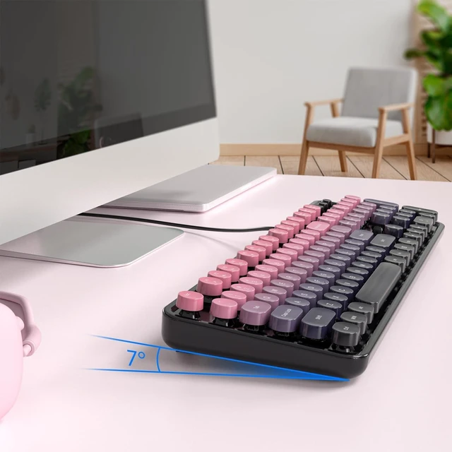 Alt view image 5 of 5 - Dilter Wired Retro Typewriter Keyboard, Full Size USB Plug-and-Play Keyboard with Round Keycaps & Numeric Keypad, Comfortable Typing for Windows PC Laptop Home Office