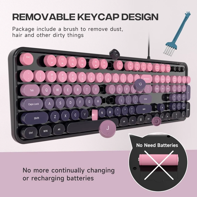 Alt view image 3 of 5 - Dilter Wired Retro Typewriter Keyboard, Full Size USB Plug-and-Play Keyboard with Round Keycaps & Numeric Keypad, Comfortable Typing for Windows PC Laptop Home Office
