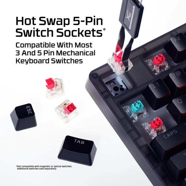 Alt view image 3 of 5 - HyperX Origins 2 1800 Gaming Keyboard, PC, Swappable Housing, Hotswap Switches, High Profile, 1800 Layout, 8k Polling, Adjustable Angle, Mechanical Switches