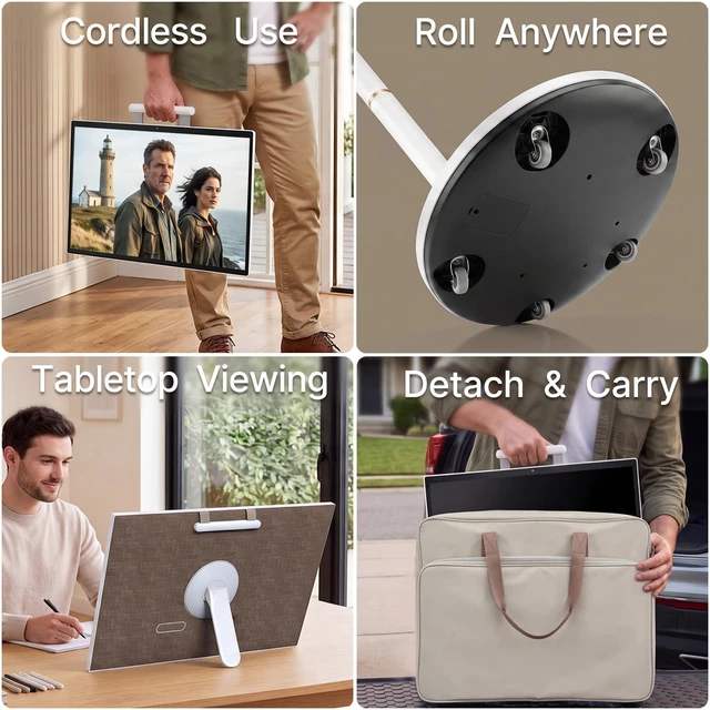 Alt view image 3 of 5 - Cugima 2-in-1 Portable TV, Detachable Touchscreen, Tabletop & Rolling Mode