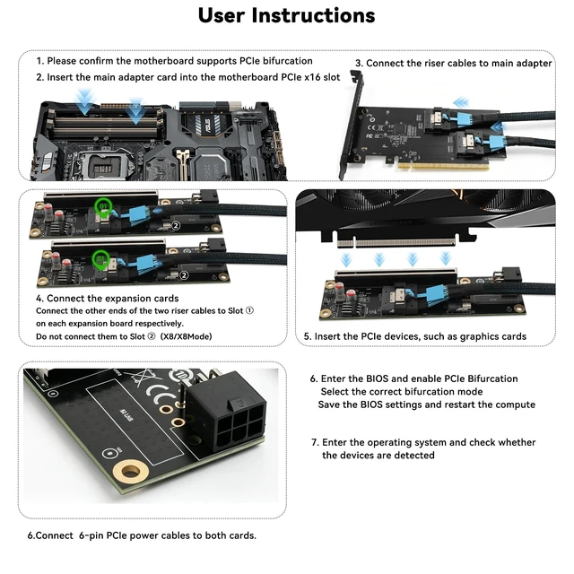 Alt view image 5 of 5 - RGEEK PCIe Bifurcation x16 to x8x8, x16 to Dual x8 Bifurcation Riser Card