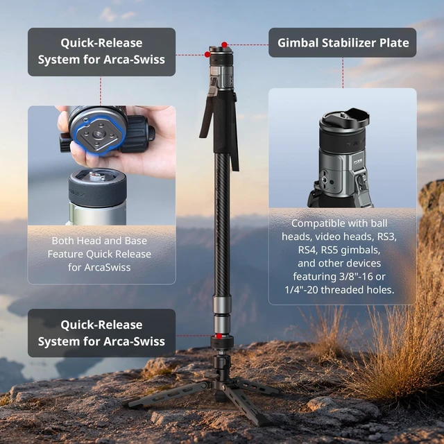 Alt view image 5 of 5 - SmallRig x Potato Jet TRIBEX PRO X-Clutch Carbon Fiber Monopod