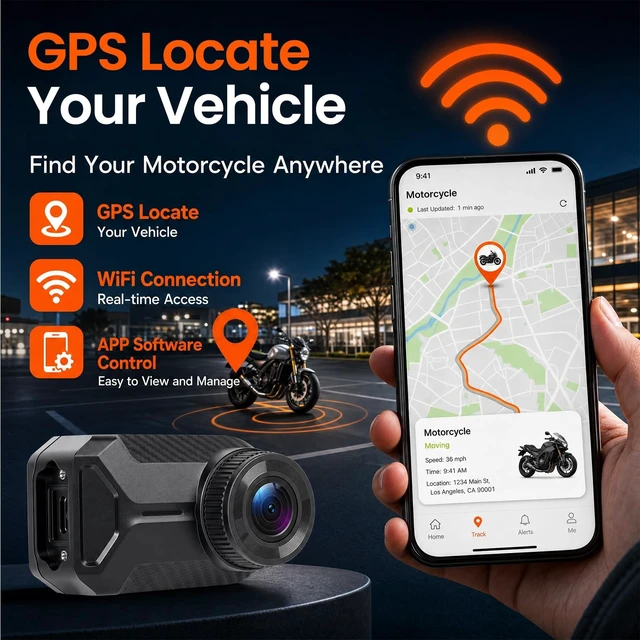 Alt view image 5 of 5 - Mini Motorcycle Dash Cam 2K Front & 1080P Screenless HD Rear Dual Camera with Find My Tracker, IP66 Waterproof, No SIM Card Required, Loop Recording, Easy Install for Motorcycle Bike
