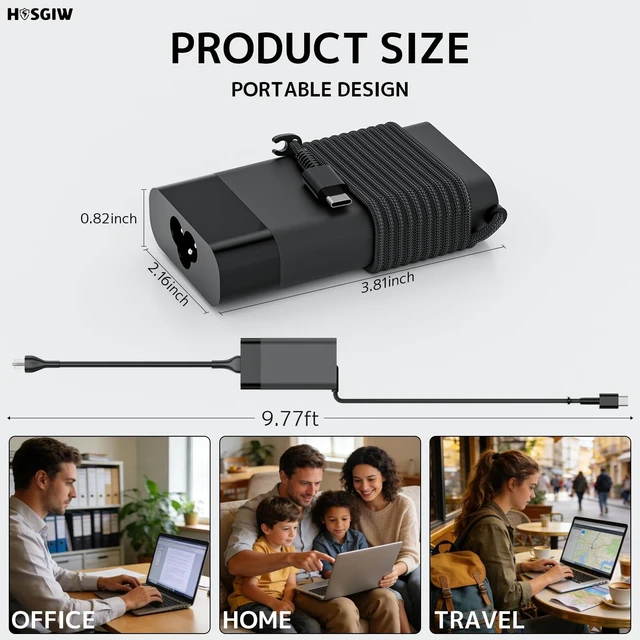 Alt view image 3 of 5 - 65W Type C Slim Charger for HP Spectre Envy EliteBook Pavilion X360 Laptop