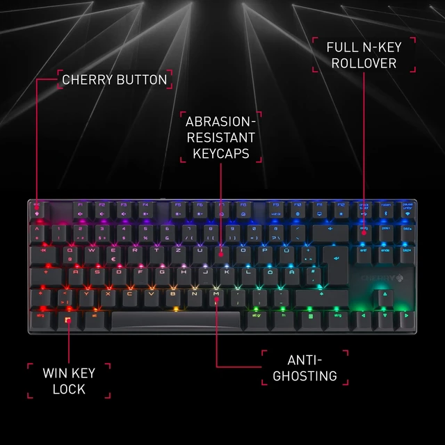 Alt view image 2 of 5 - Cherry MX 8.2 TKL Wireless, Tenkeyless Mechanical Gaming Keyboard, Bluetooth, 2.4 GHz & Wired Mode, Multi-Device, Rechargeable, MX2A Blue Switches, Black