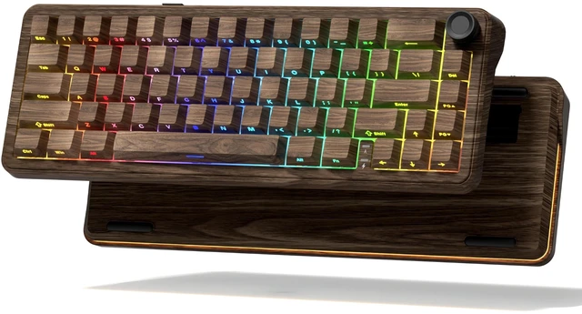 Main image of womier L65 60% Brown Mechanical Keyboard with Knob,4000mAh,Tri Mode USB-C/BT5.0/2.4G,RGB Backlit,Hot Swap,Linear Switch,Gasket Mounted Wireless Gaming Keyboard for PC/Mac,Wood Pattern Theme