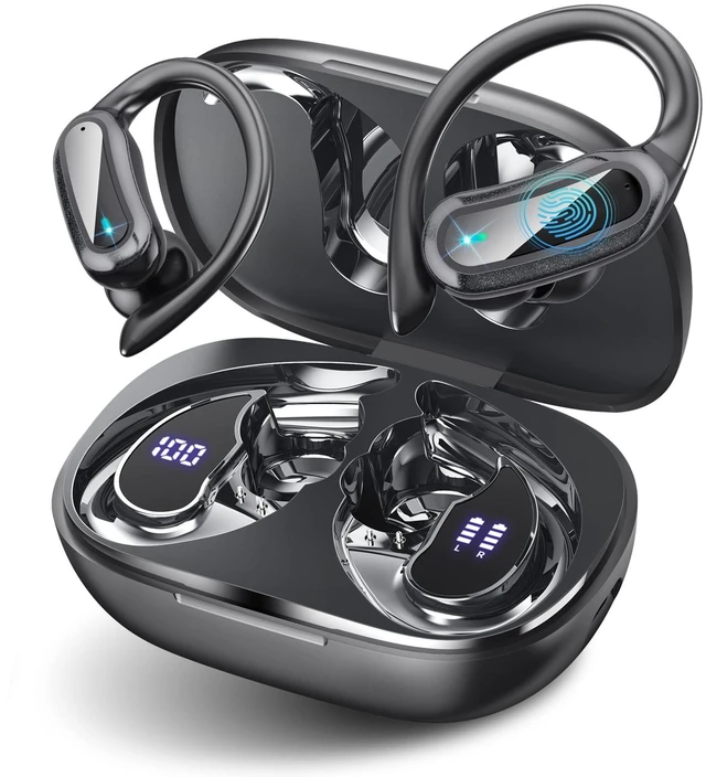Main image of TRAUSI Wireless Bluetooth 5.4 Headphones, Fast Charging Stereo Earphones with Noise Cancelling Mic, IPX7 Waterproof and Comfort Fit Ear Buds for Fitness, Workouts Black