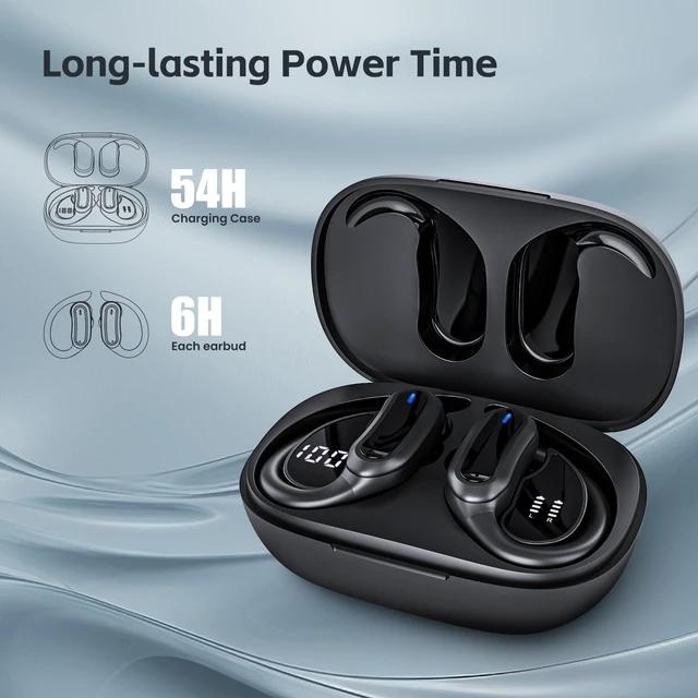 Alt view image 3 of 5 - TRAUSI Wireless Bluetooth 5.4 Headphones, Fast Charging Stereo Earphones with Noise Cancelling Mic, IPX7 Waterproof and Comfort Fit Ear Buds for Fitness, Workouts Black