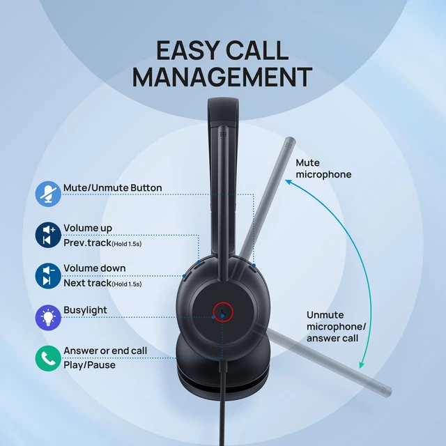 Alt view image 3 of 5 - Yealink UH35 Wired Headset, USB-A, AI Noise Canceling Mic,HD Audio, On-Ear