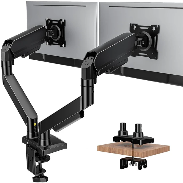Main image of Dual Monitor Stand Adjustable Monitor Desk Mount for 1732 Computer Screens, Full Motion VESA Pattern 75x75/100x100 with C-Clamp & Grommet Aluminum Base, Each Arm Holds 4.4 to 20 lbs HD09B-201