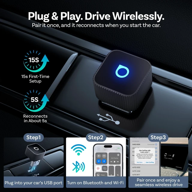 Alt view image 3 of 5 - OTTOCAST Mini Slim Wireless CarPlay Adapter & Android Auto Adapter