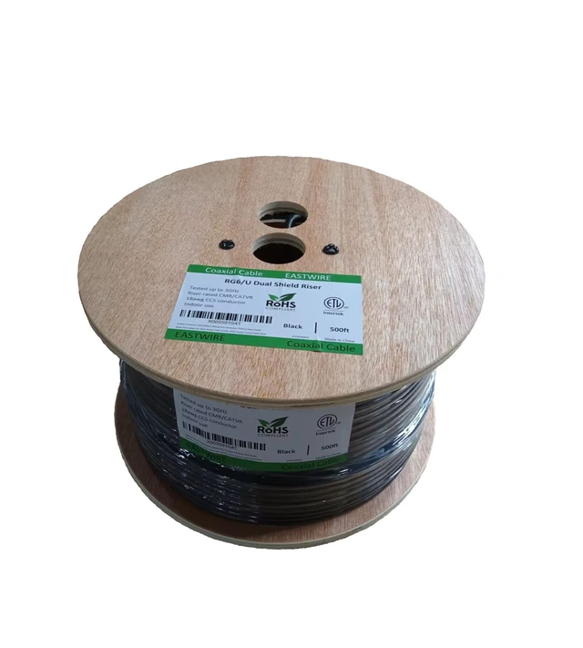 Alt view image 2 of 5 - ETL Riser rated coaxial cable RG6 Dual shield CCS conductor 500ft Black