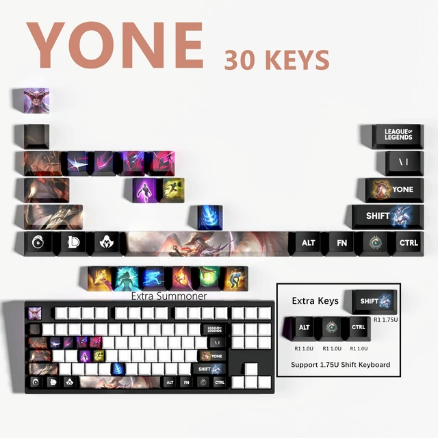 Alt view image 2 of 5 - IYTYIR Yone Keycaps Set for League of Legends Gaming Skill 30 Keys Keycap Set OEM Profile for MX Mechanical Gaming Keyboards (Yone 30 Keys)