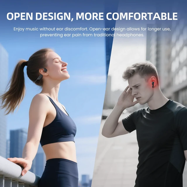 Alt view image 2 of 5 - HIFI WALKER Bone Conduction Headphones, Bluetooth 6.0 Open Ear Headphones with IPX7 Waterproof, Type-C Charging 18H Battery, Sport Headphones Bone Conduction for Running, Workout, Fitness, Gift