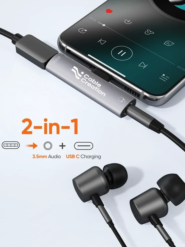 Alt view image 3 of 5 - CableCreation USB C to 3.5mm Headphone and Charger Adapter,2 in 1 Charger