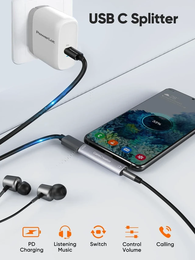 Alt view image 4 of 5 - CableCreation USB C to 3.5mm Headphone and Charger Adapter,2 in 1 Charger