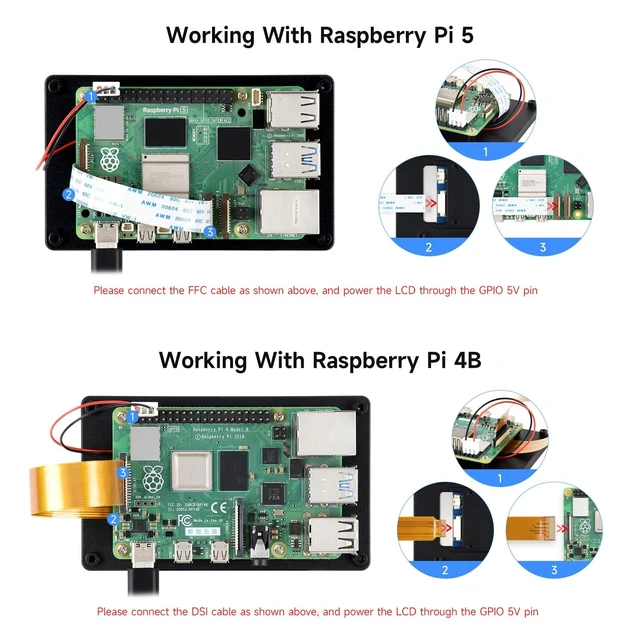 Alt view image 5 of 5 - waveshare 4inch DSI Capacitive Touch Display, Compatible with RPi 3A+/3B+/4B/5 480 800, IPS Display Panel, 5-Point Touch, Optical Bonding Toughened Glass Panel