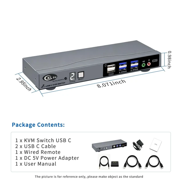 Alt view image 4 of 5 - CKLau USB-C KVM Switch for 2 Computers and 1 Monitor, 8K@30Hz, 4K@144Hz, Thunderbolt 4/3 and USB4 Compatible, USB 3.0 Hub, Wired Remote