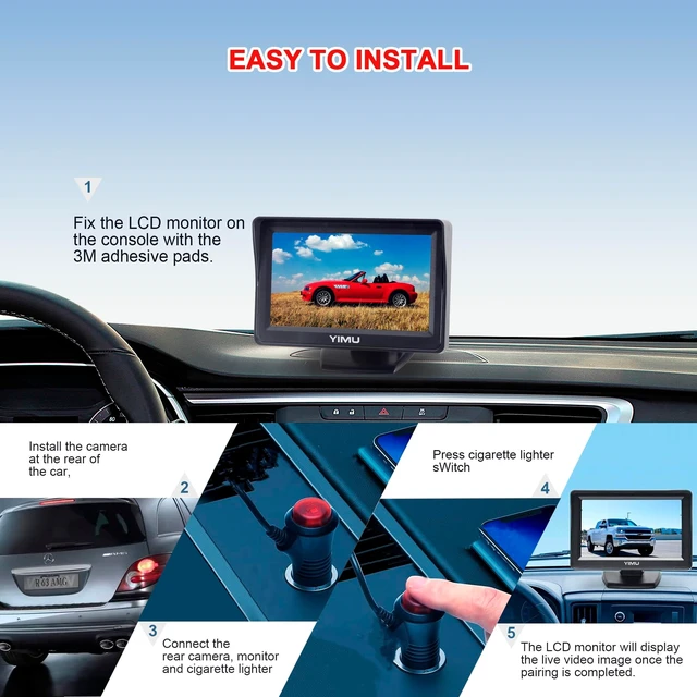 Alt view image 2 of 5 - YIMU Backup Camera System with License Plate Backup Reverse Camera, Easy Installation, Plug & Play, DIY Guide Lines, 150 Wide Angle, Night Vision, IP69K Waterproof, Optional Dual Bracket K4302