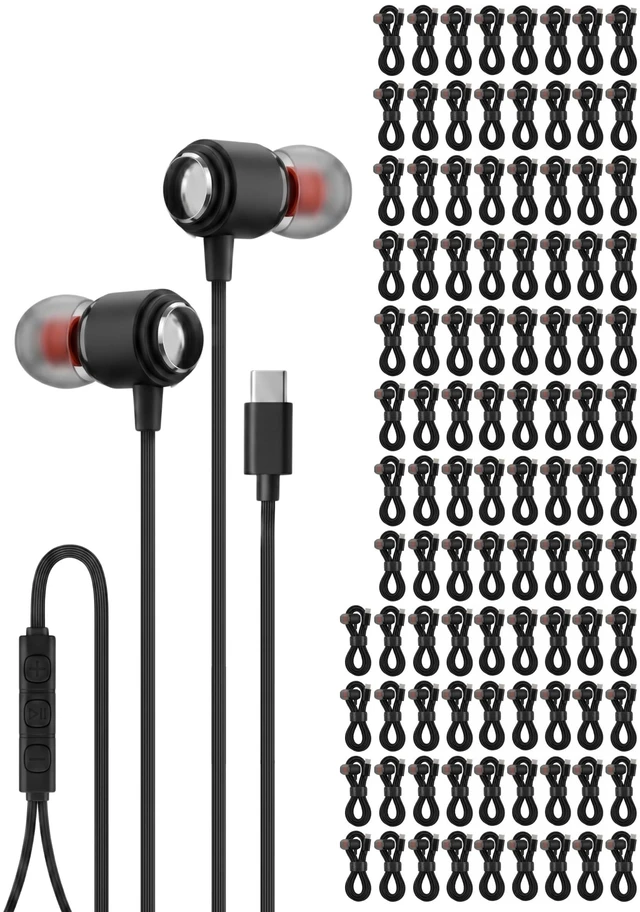 Main image of Ember 100 Pack USB C Headphones Wired Earbuds for iPhone 17 16 15 Pro Max, Bulk Type C Earbuds with Microphone for School Classroom Library, Wired USBC Headphones for iPad, Samsung Galaxy, Black