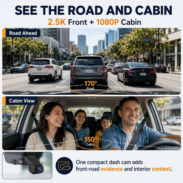 Alt view image 2 of 5 - Dash Cam Front and Inside, 2.5K+ 1080P Cabin Camera for Cars with 32GB Card