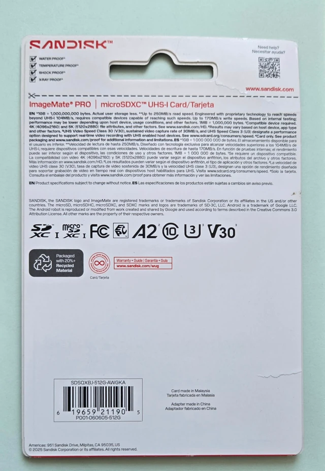 Alt view image 2 of 3 - SanDisk ImageMate PRO microSDXC UHS-I Card, 512GB, with Adapter, Up to 250MB/s Read, 4K Video Capture, A2 V30