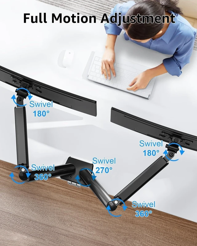 Alt view image 3 of 5 - Dual Monitor Stand fits up to 32 inch, 4.4-19.8 lbs Computer Screens, Dual Monitor Desk Mount Height Adjustable, Monitor Arms for 2 Monitors, Home Office VESA Mounts, Freelift Black