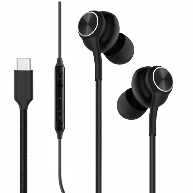 Main image of GWVTJQ Earbuds Stereo in-Ear Headphones Three-Year Warranty for Galaxy Z Fold6 S24 S23 S22 S21 S20, Note 10, 10+ with Microphone and Volume Remote Type-C Connector-Black