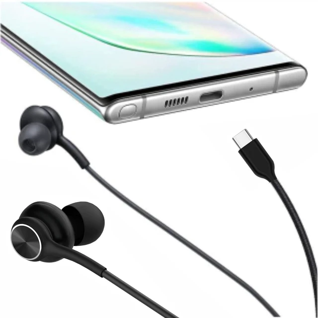 Alt view image 4 of 5 - GWVTJQ Earbuds Stereo in-Ear Headphones Three-Year Warranty for Galaxy Z Fold6 S24 S23 S22 S21 S20, Note 10, 10+ with Microphone and Volume Remote Type-C Connector-Black