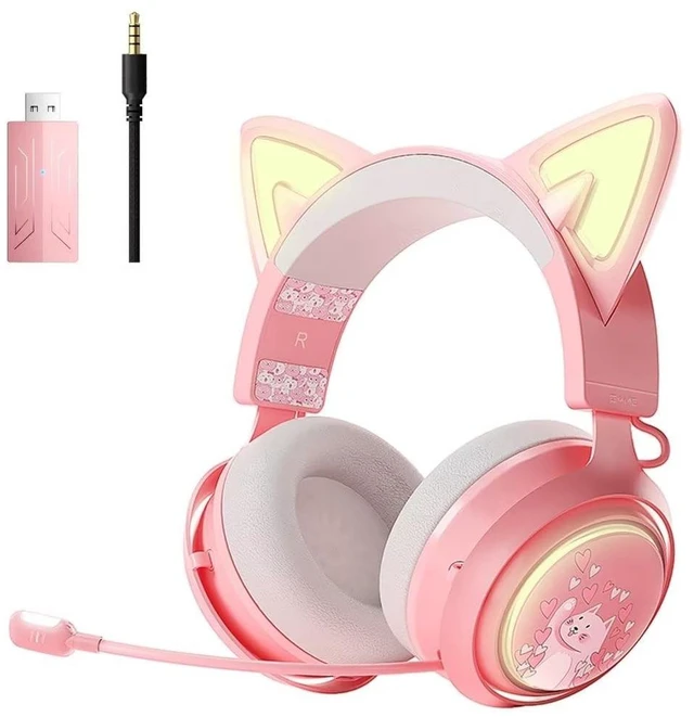 Main image of SOMIC Cat Ear Headphones, 2.4G/Bluetooth Wireless Gaming Headset for PS5, PS4, PC with RGB Lights and Retractable Mic, 10Hrs Playtime, 7.1 Surround Sound for Laptop, Smartphone-GS510 Pro - Pink