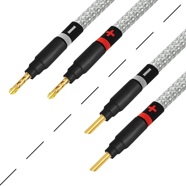 Alt view image 5 of 5 - WORLDS BEST CABLES 15 Foot Ultimate - 7 AWG - Ultra-Pure OFC Extra Premium Audiophile HiFi Speaker Cable Pair with Eminence Gold Banana Plugs & Silver Tweed Jacket