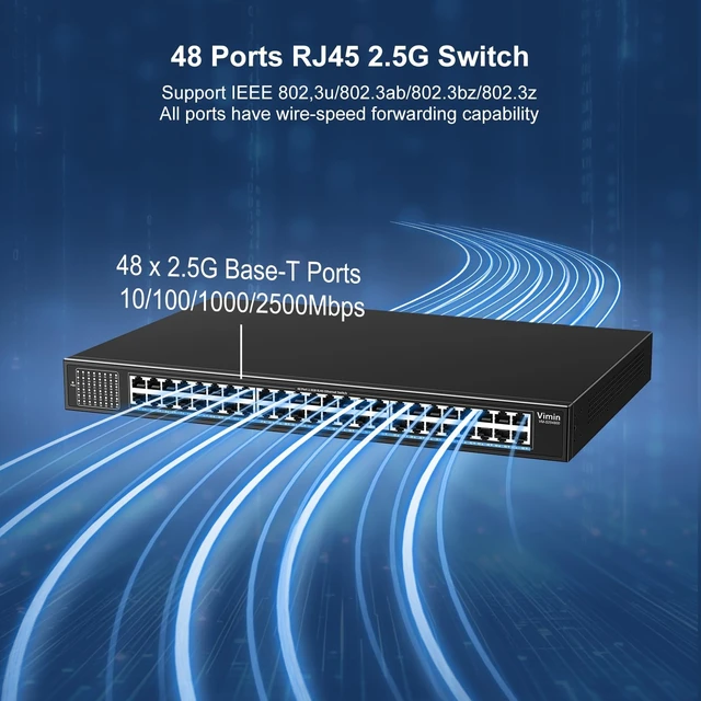Alt view image 3 of 5 - 2.5G Switch Unmanaged 48 Ports Plug & Play , 19-Inch Rackmount/Desktop