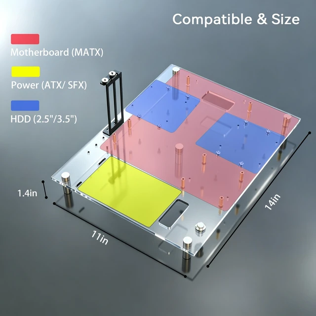 Alt view image 5 of 5 - Open Air Acrylic PC Test Bench Case, Transparent Open Frame Computer Chassis for MATX/ITX Motherboards, Superior Cooling Design, Easy Assembly, DIY Gaming PC Test Platform