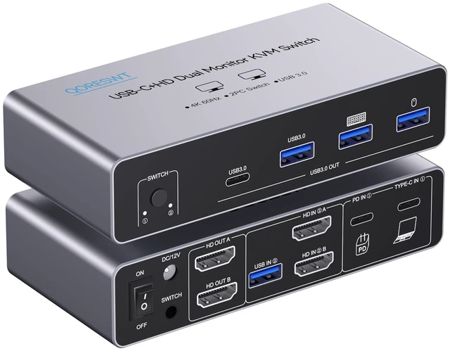 Main image of KVM Switch 2 Monitors for Desktop and Laptop, Dual Monitor USB C KVM Switch