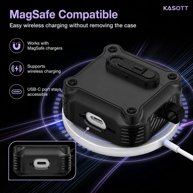 Alt view image 3 of 5 - KASOTT for AirPods Pro 3 Case (2025), MagSafe, Secure Slide Lock, Carabiner