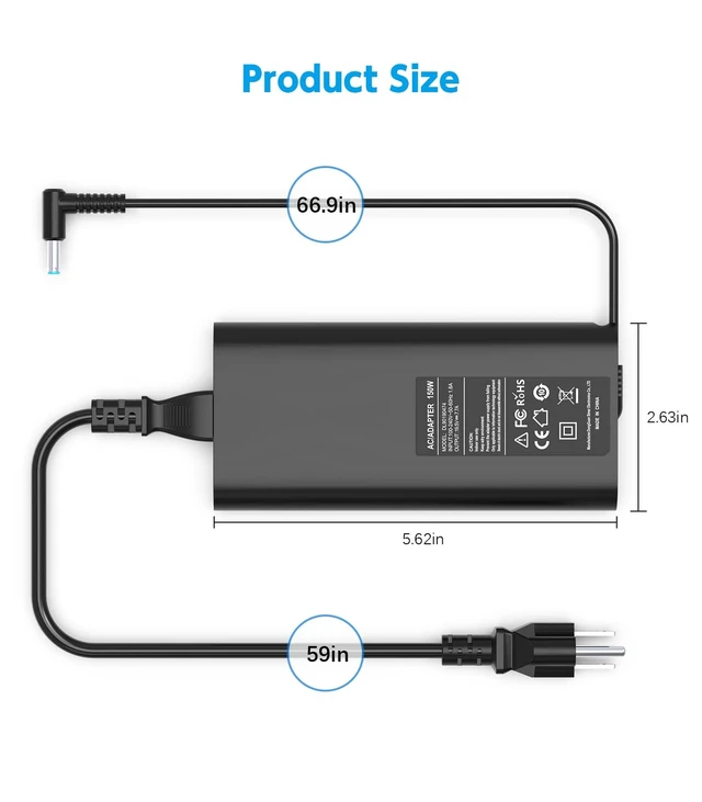 Alt view image 3 of 5 - HFLRZZ 19.5V Laptop Charger Compatible with HP Zbook 15 G3 G4 G5 G6, fit for Pavilion Gaming 15 17, fir for Omen 15 17, fir for Envy 15t, 776620-001 AC Adapter Power Supply