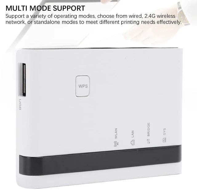 Alt view image 5 of 5 - ASHATA Wireless Print Server, 10/100Mbps Ethernet Bridge Network Print Server Support 4 Printers, Wired / 2.4G Wireless Network/Standalone Mode, Compatible with Wins 7 8 10 11 OS X (US)