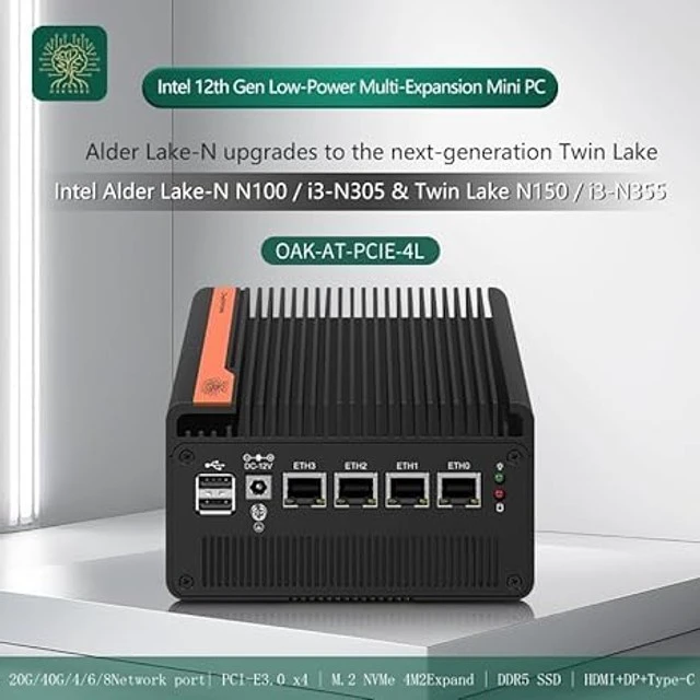 Alt view image 2 of 5 - Firewall Appliance 10GbE Mini PC with SFP+, Intel Alder Lake N100 (4C/4T) 4xIntel I226-V 2.5GbE 2*Intel 82599ES 10GbE Firewall LTE Router Support AES-NI (N150, NO RAM NO ROM) (N150, NO RAM NO