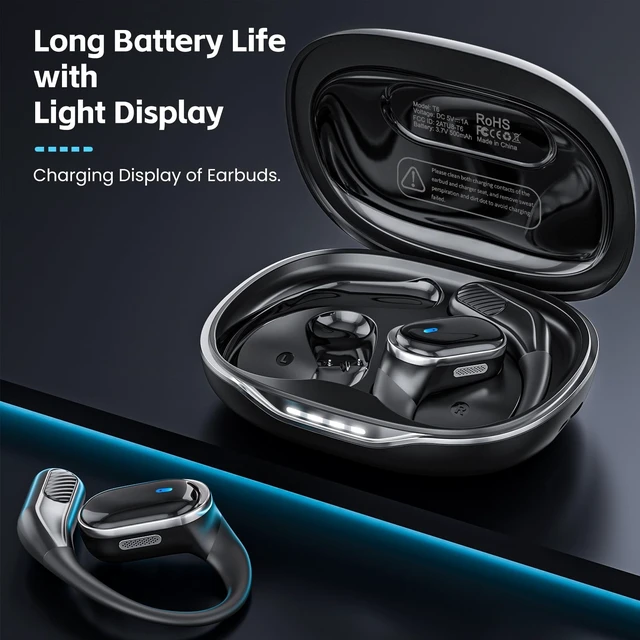 Alt view image 3 of 5 - TRAUSI Open Ear Wireless Earbuds Bluetooth Headphones, 80H Playtime Stereo Ear Buds with ENC Noise Cancelling, Fast Charging, IPX7 Waterproof Sports Earphones with Earhook for Running/Workouts