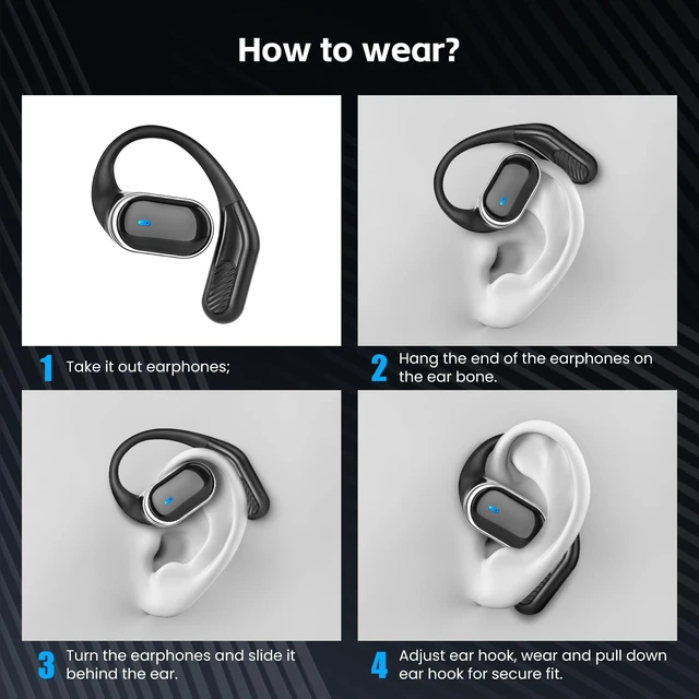 Alt view image 4 of 5 - TRAUSI Open Ear Wireless Earbuds Bluetooth Headphones, 80H Playtime Stereo Ear Buds with ENC Noise Cancelling, Fast Charging, IPX7 Waterproof Sports Earphones with Earhook for Running/Workouts