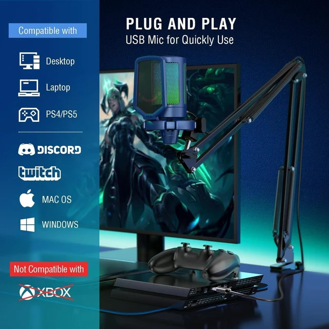 Alt view image 5 of 5 - FIFINE A6TB USB Streaming Microphone Kit, RGB Condenser Mic with Boom Arm