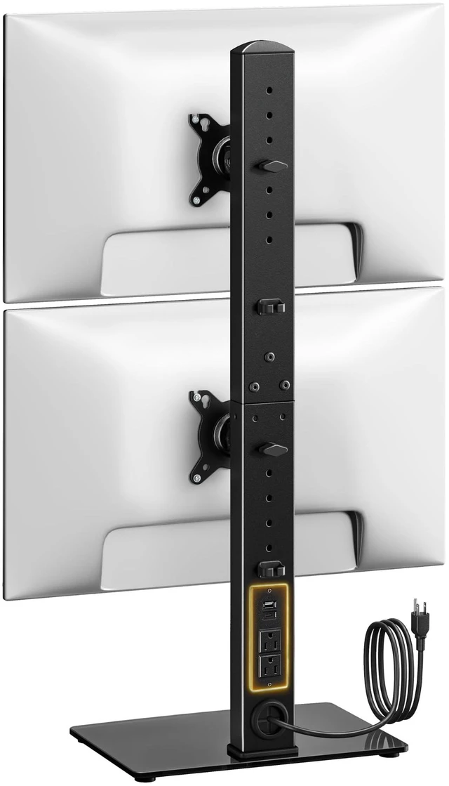 Main image of monTEK Powered Stacked Dual Monitor Stand for 17-32", Glass Base